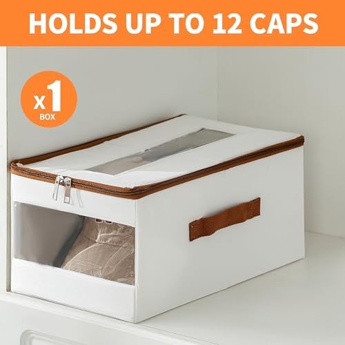 Stackable Baseball Cap Organizer - Holds 12 Caps, Clear Window Hat Storage Box
