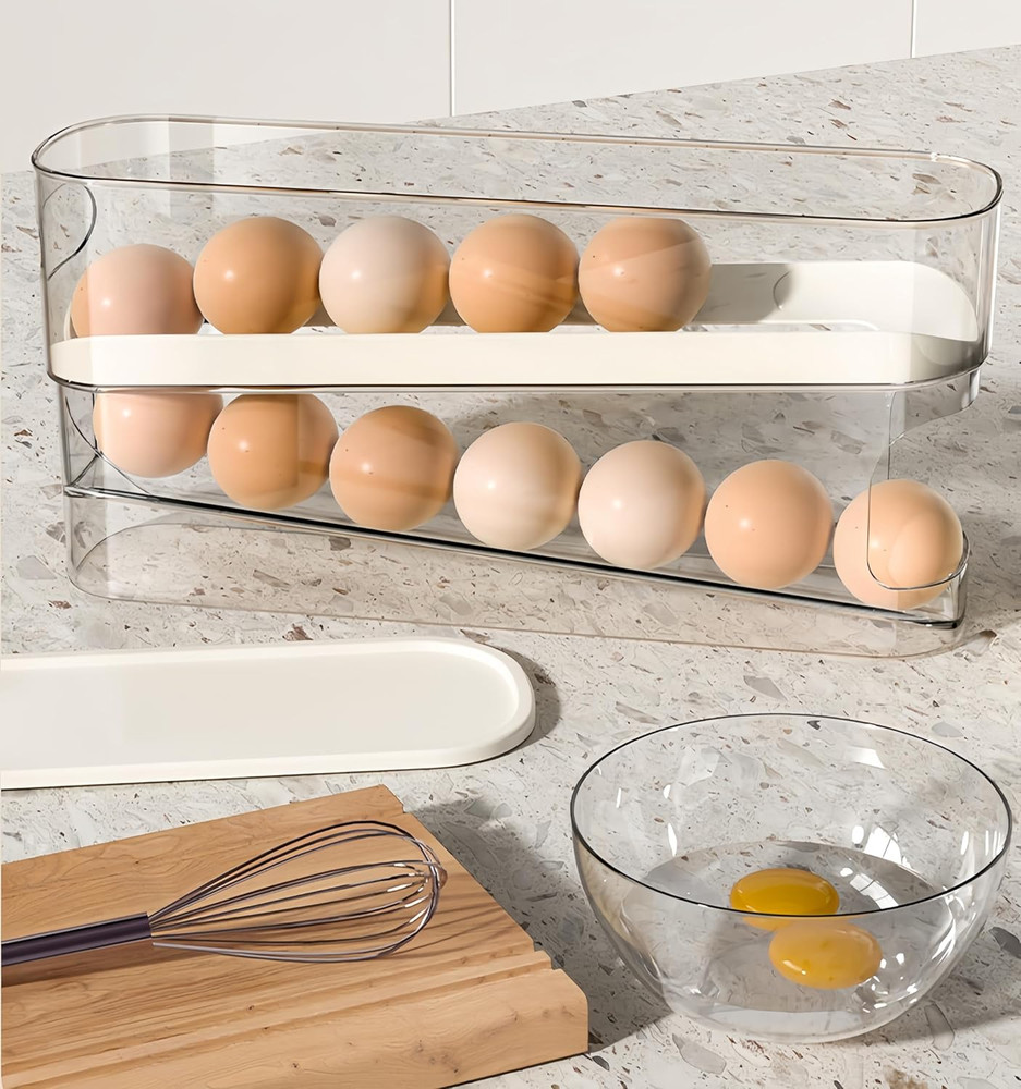 Erichbow Auto Rolling Fridge Egg Organizer, Space Saving Eggs Dispenser for Refr