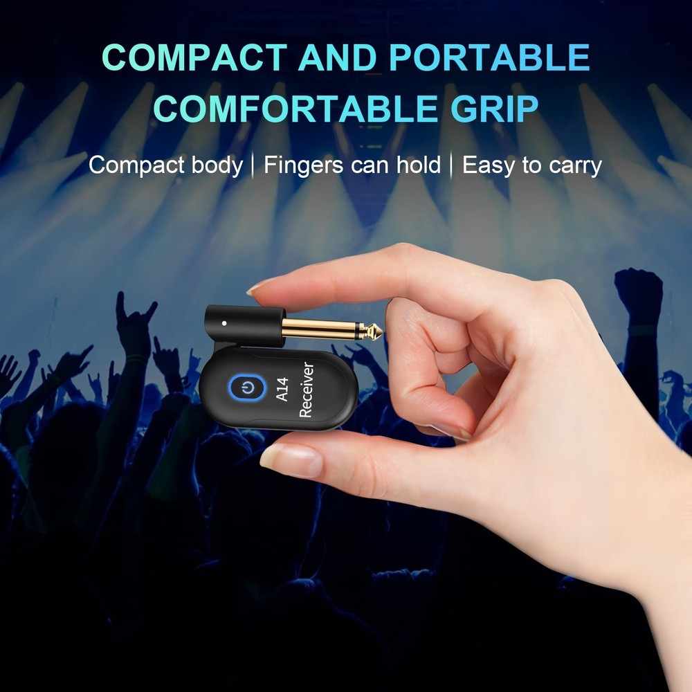 A14 Wireless Guitar System 2.4GHz 2 Modes, Thumb-Size, 90° Rotatable, 100ft