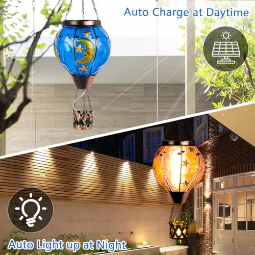 Moon Pattern Hot Air Balloon Solar Lantern with Flickering Flame , Moon-Pattern