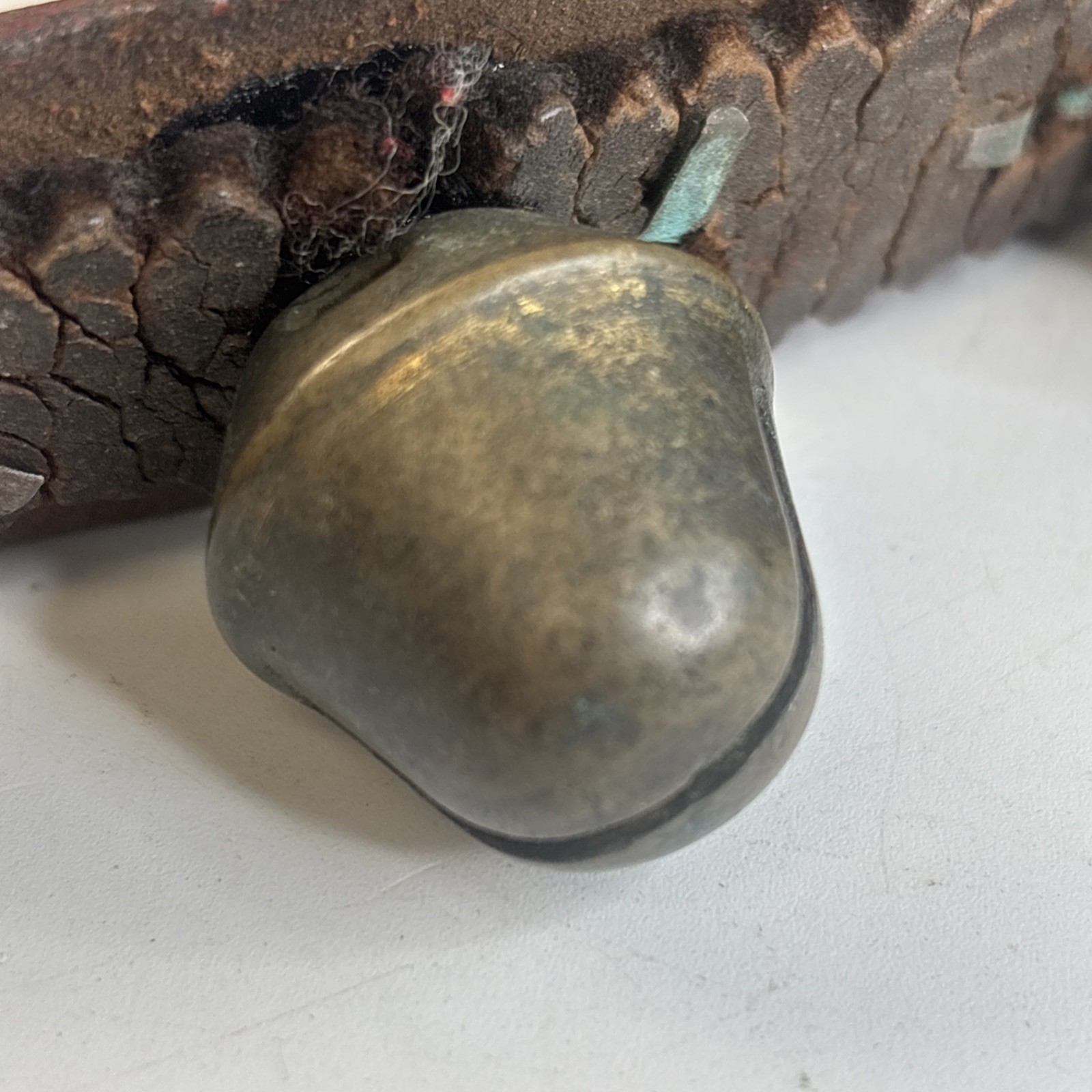 Antique 11 Brass Acorn Sleigh Bells on 41" Leather Strap w/ Copper Rivets VIDEO