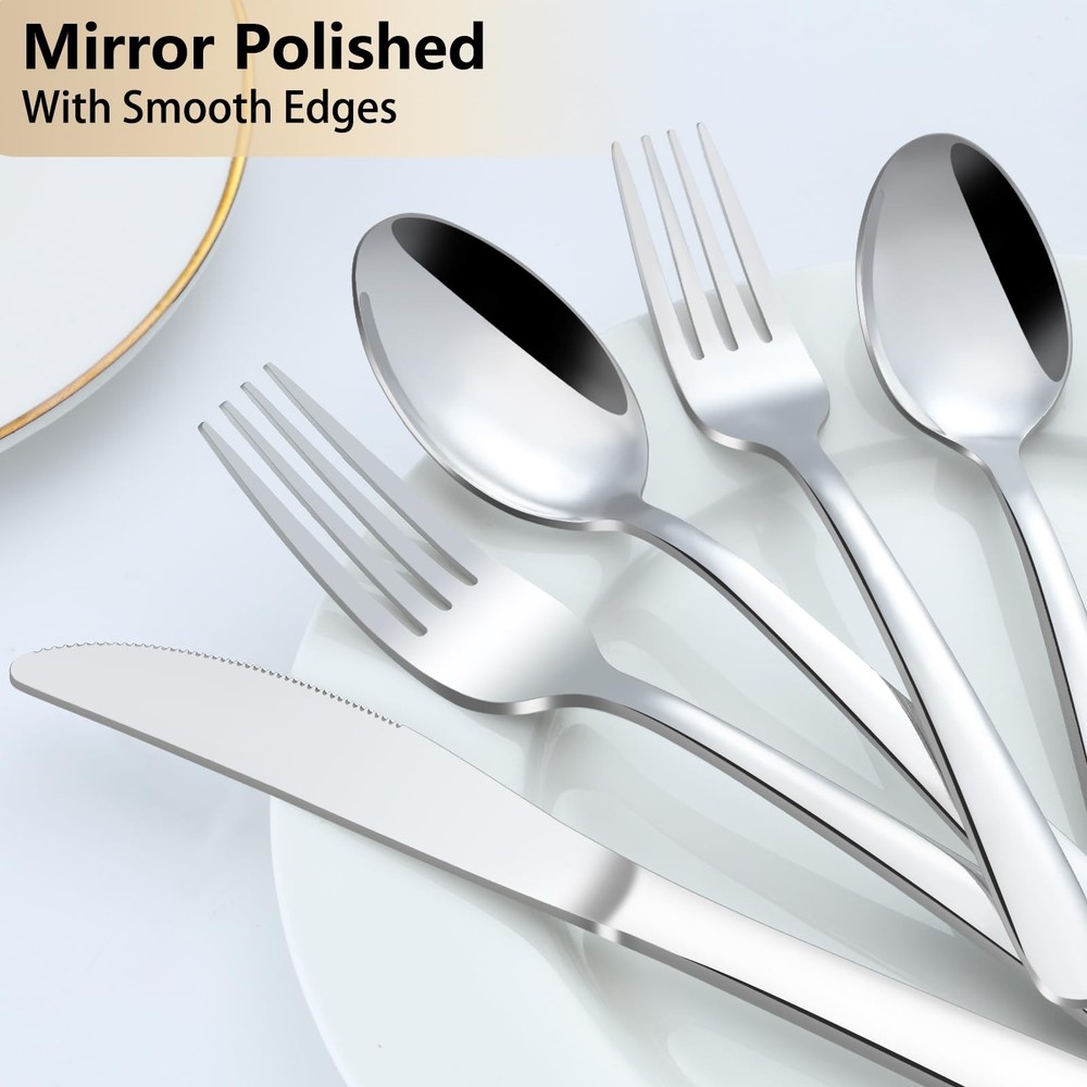 40-Pcs Silverware Set for 8, Premium Stainless Steel Flatware Set, Include Fo...
