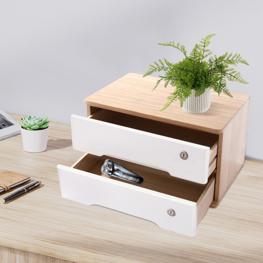 Desktop Storage Box, Desk Organizer, Desktop Storage Box with Lockable Drawers