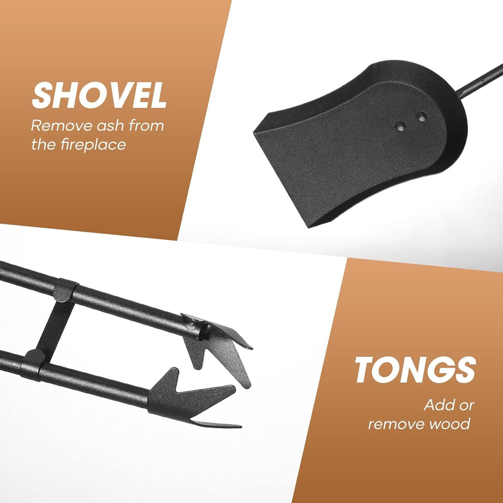 OGL 5 Pcs Fireplace Tools Sets, Firepit Poker Toolset with Accessories Include T