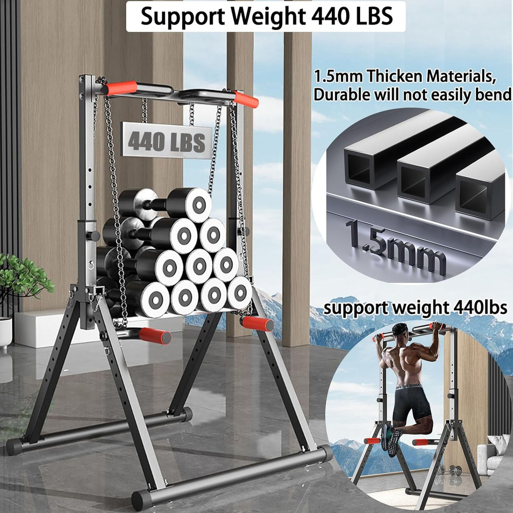 Foldable Power Tower Dip Station Pull up Bar Station Adjustable Multifunction Fi