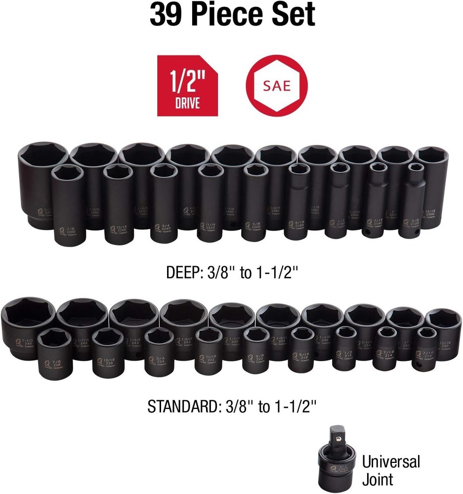 Sunex 1/2" Drive 39 Pc. SAE Master Impact Socket Set (2668)