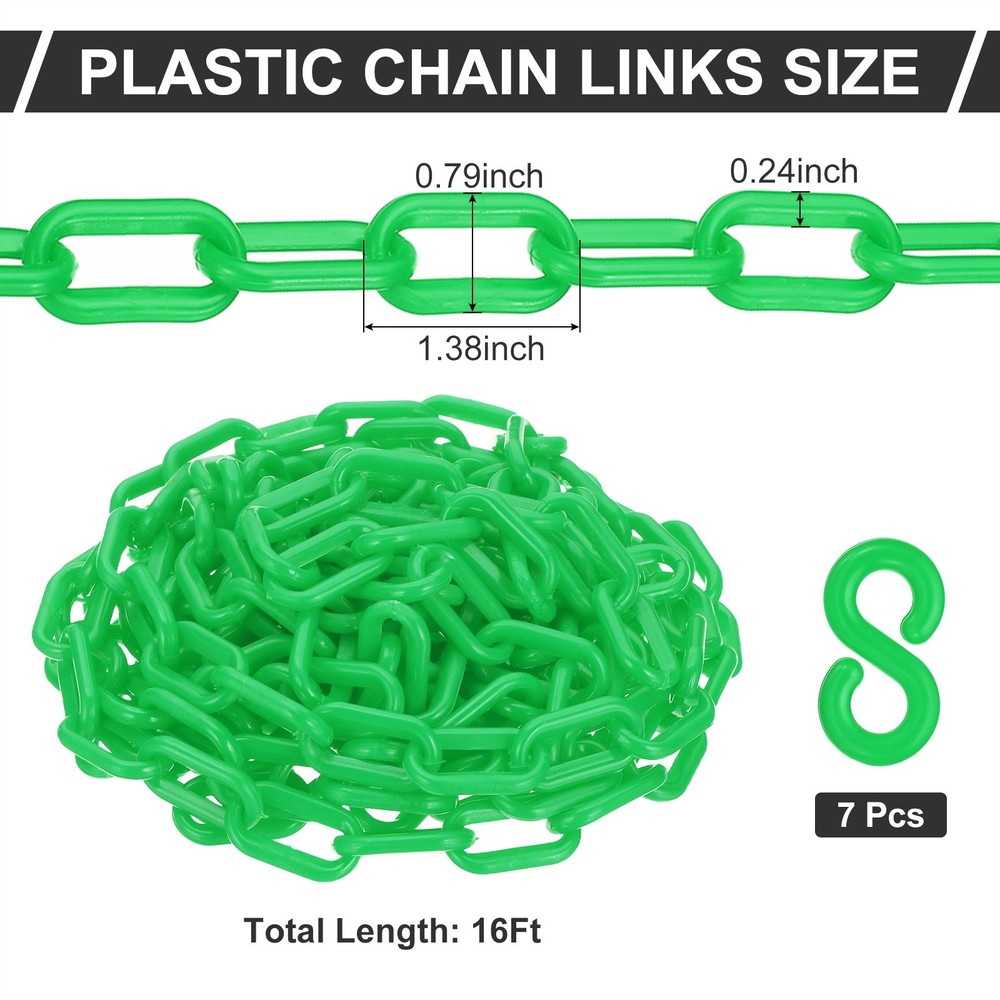 Green Plastic Chain, 16 ft 6mm Safety Barrier Chain