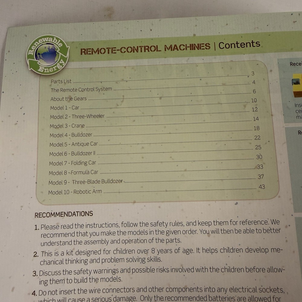 Thames and Kosmos Remote Control Machines Construction Kit Replacement Manual