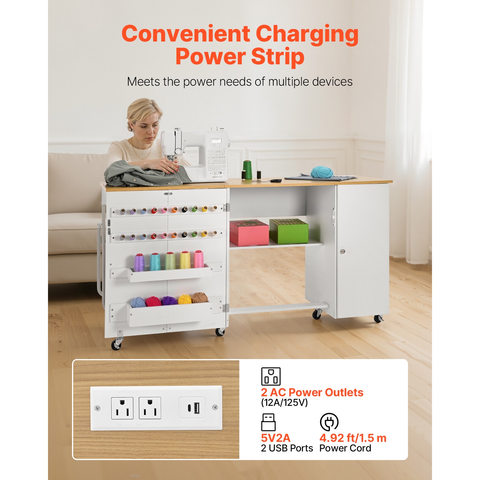 Uimoso Folding Sewing Table with Multipurpose Design andBuilt-In ChargingStation