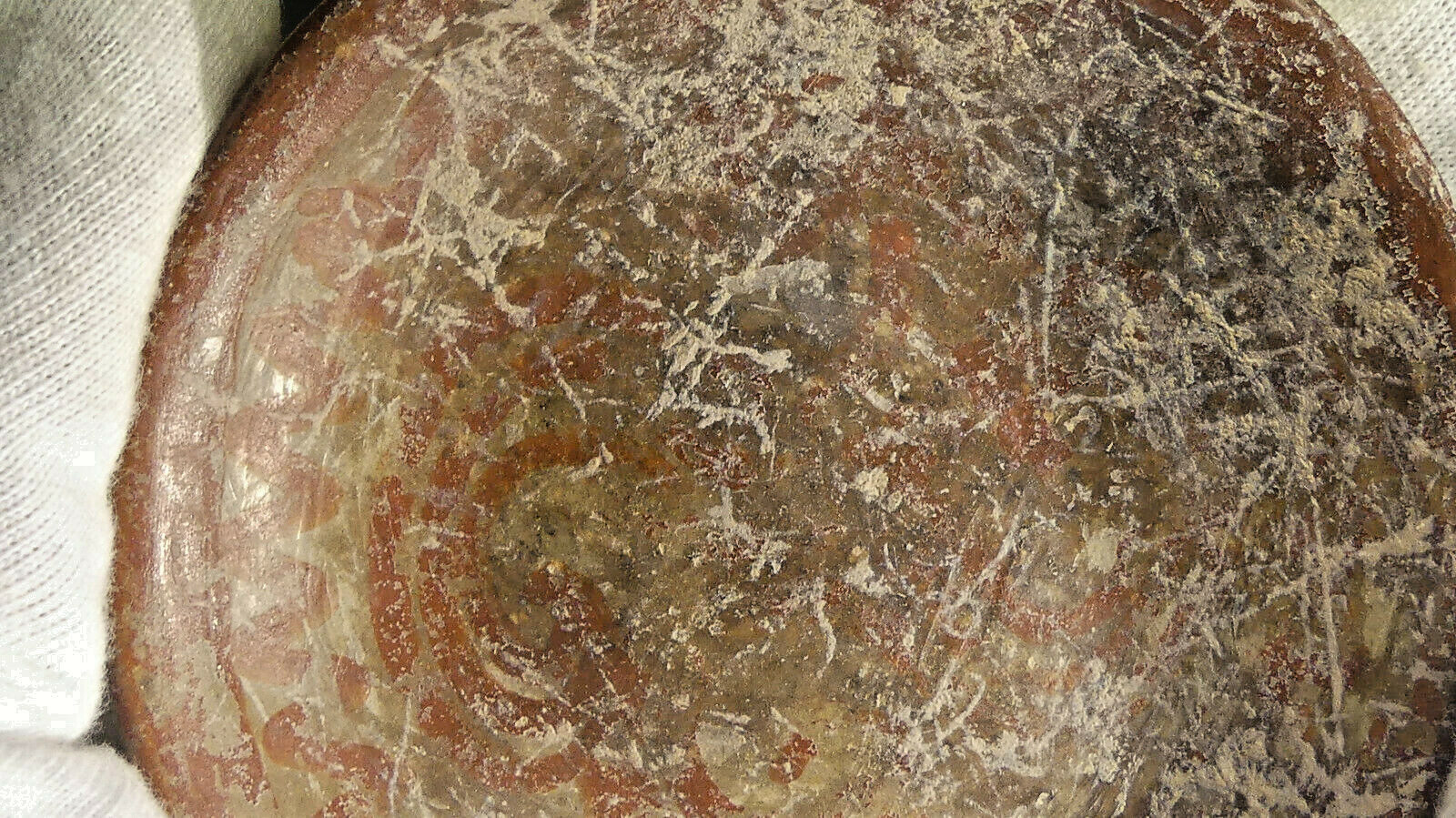 Native American Mississippian Culture Pottery Disk with Painted Glyphs AACA