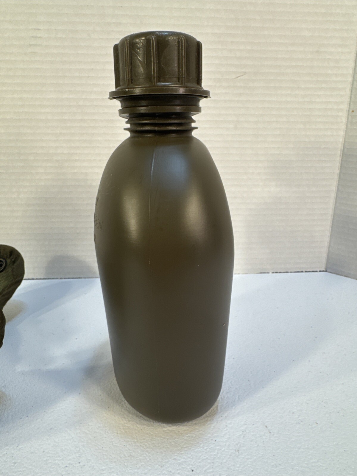Olive Green Canteen Bottle with Camouflage Pouch Case, Used