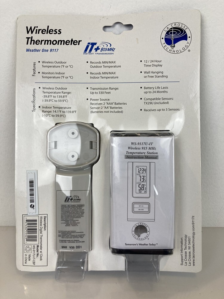 La Crosse Wireless Thermometer Sensor & Receiver Weather One 9117 Digital Clock
