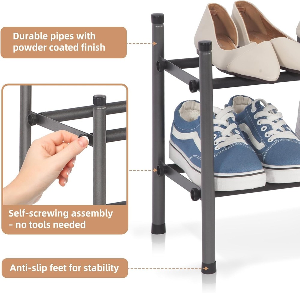 Expandable Shoe Rack 8 Pairs Stackable Small Shoe Rack Metal Adjustable Shoes