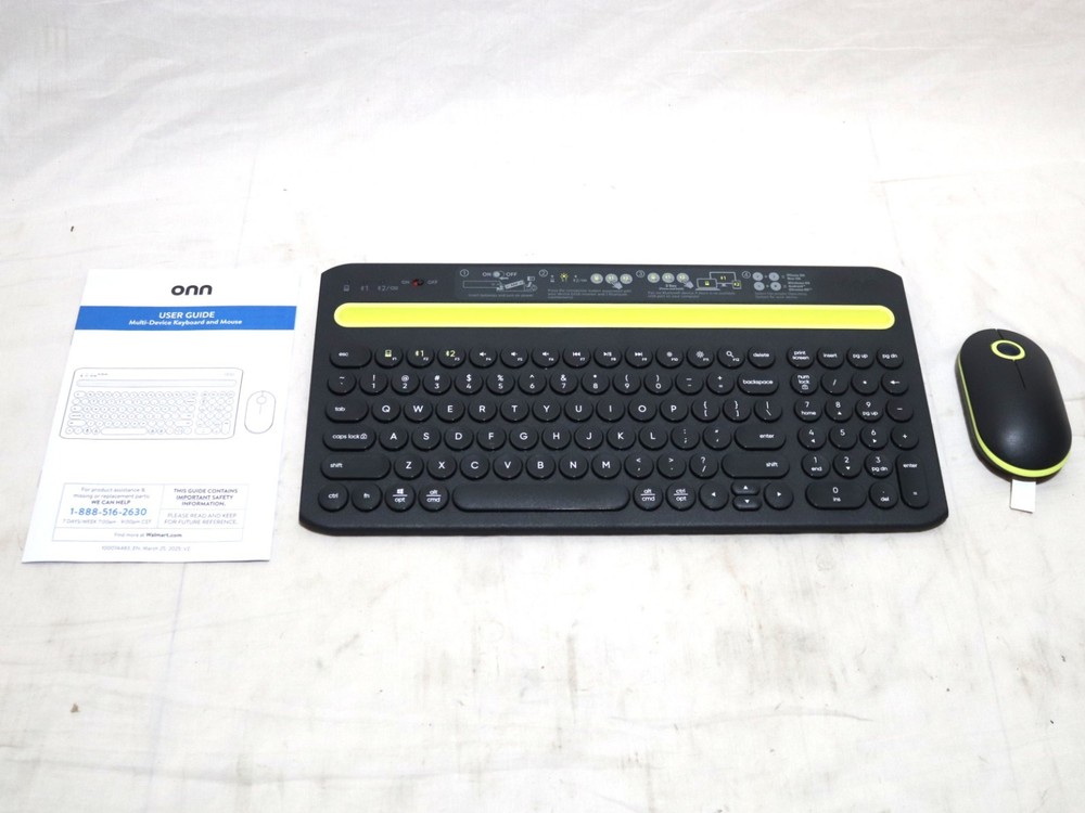 onn Multi-Device Wireless Full-Size Keyboard and 3 Mouse Set, Gray & Yellow