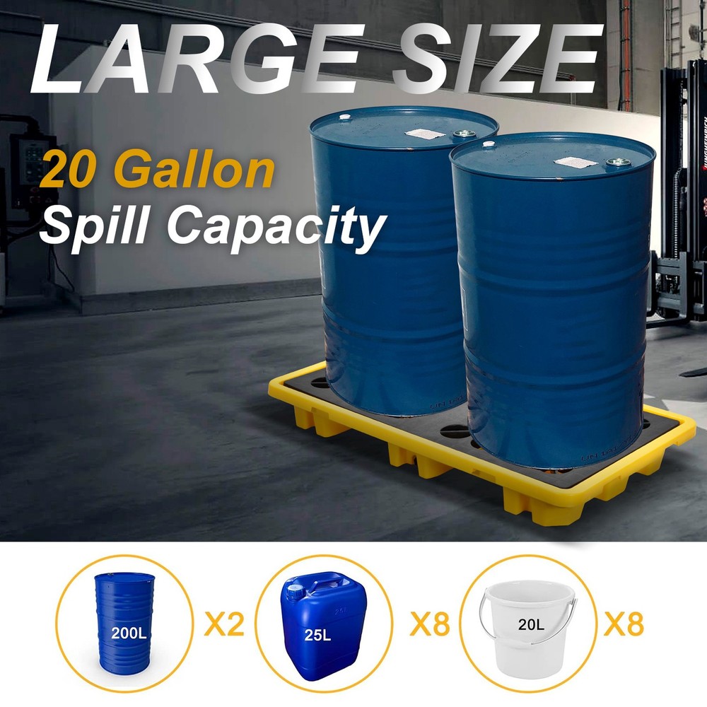 Spill Containment Platform, For 2 Drums, 20 Gallong