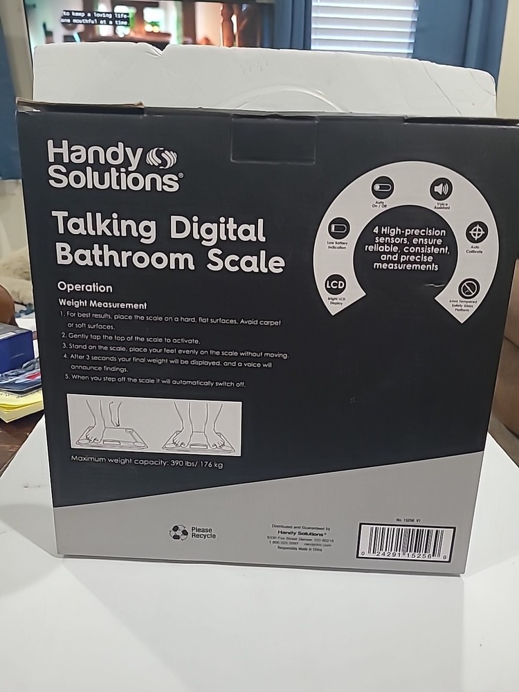 Handy Solutions : Talking Digital Bathroom Scale Black ,390lb Capacity-NEW-
