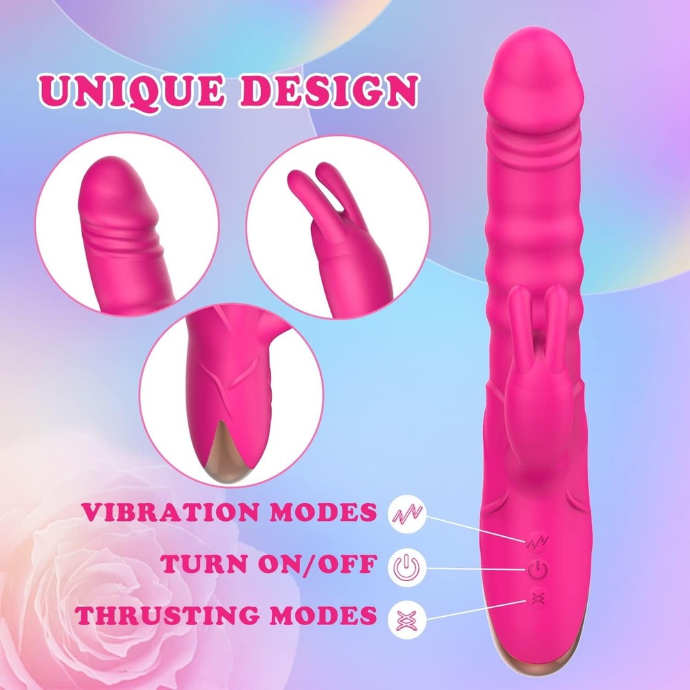 Thrusting Rabbit Vibrator, G Spot Clitoral Vibrator Waterproof & Rechargeable Re