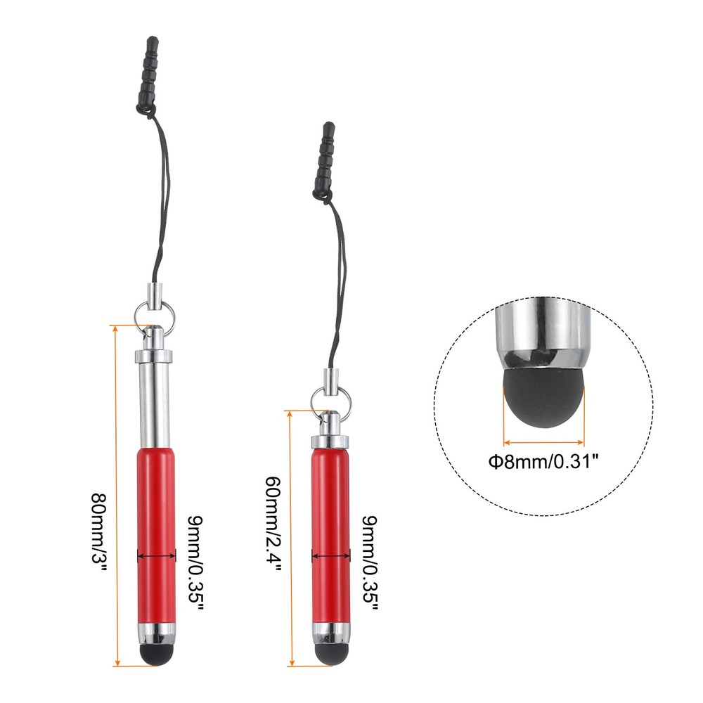 5pcs Metallic Stylus Pen Retractable Capacitive Pens, Red