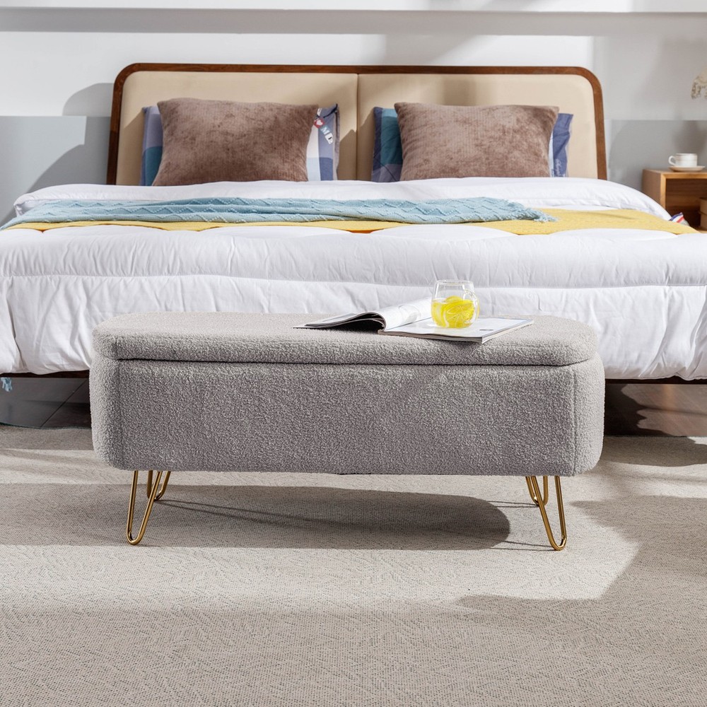 Upholstered Padded Storage Ottoman Bench - For Entryway