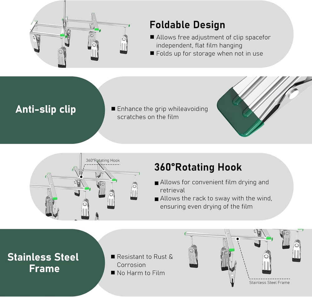 Darkroom Film Negative Drying Hanging Rack Frame Foldable Hanger Windproof 10 Cl