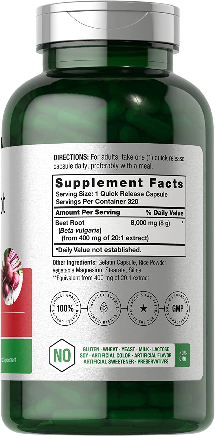 Beet Root Powder Capsules | 8000mg | 320 Count | Non-GMO | by Horbaach