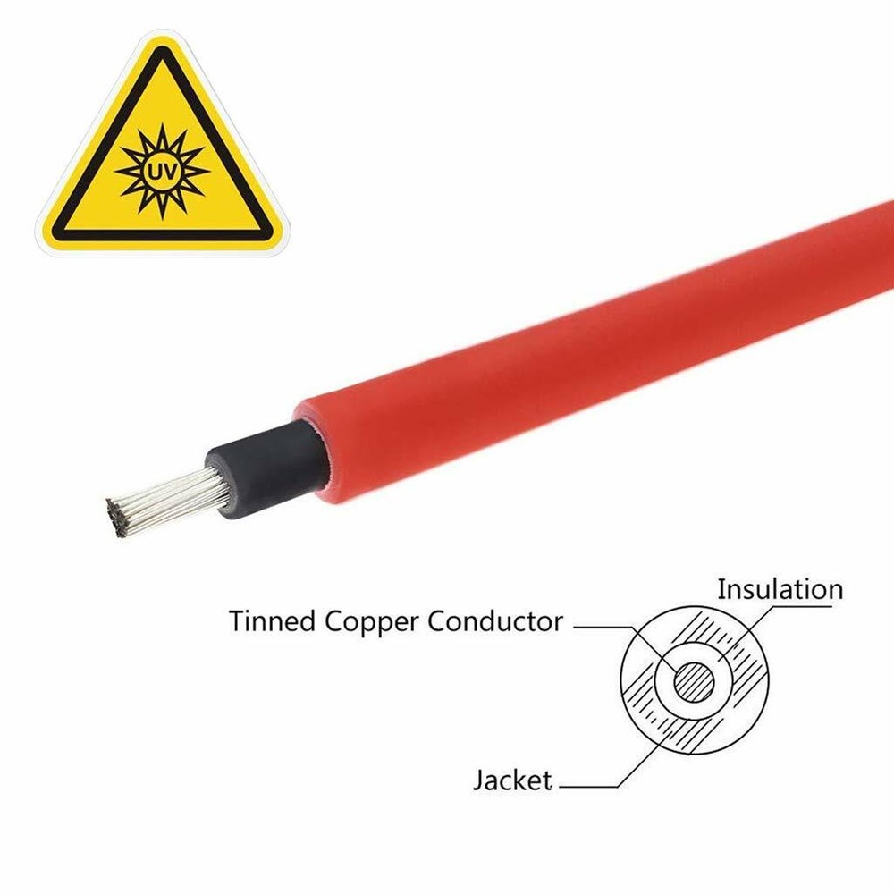 Black+Red 10 AWG Solar Panel Extension Cable Silicone Flexible Wire Connectors