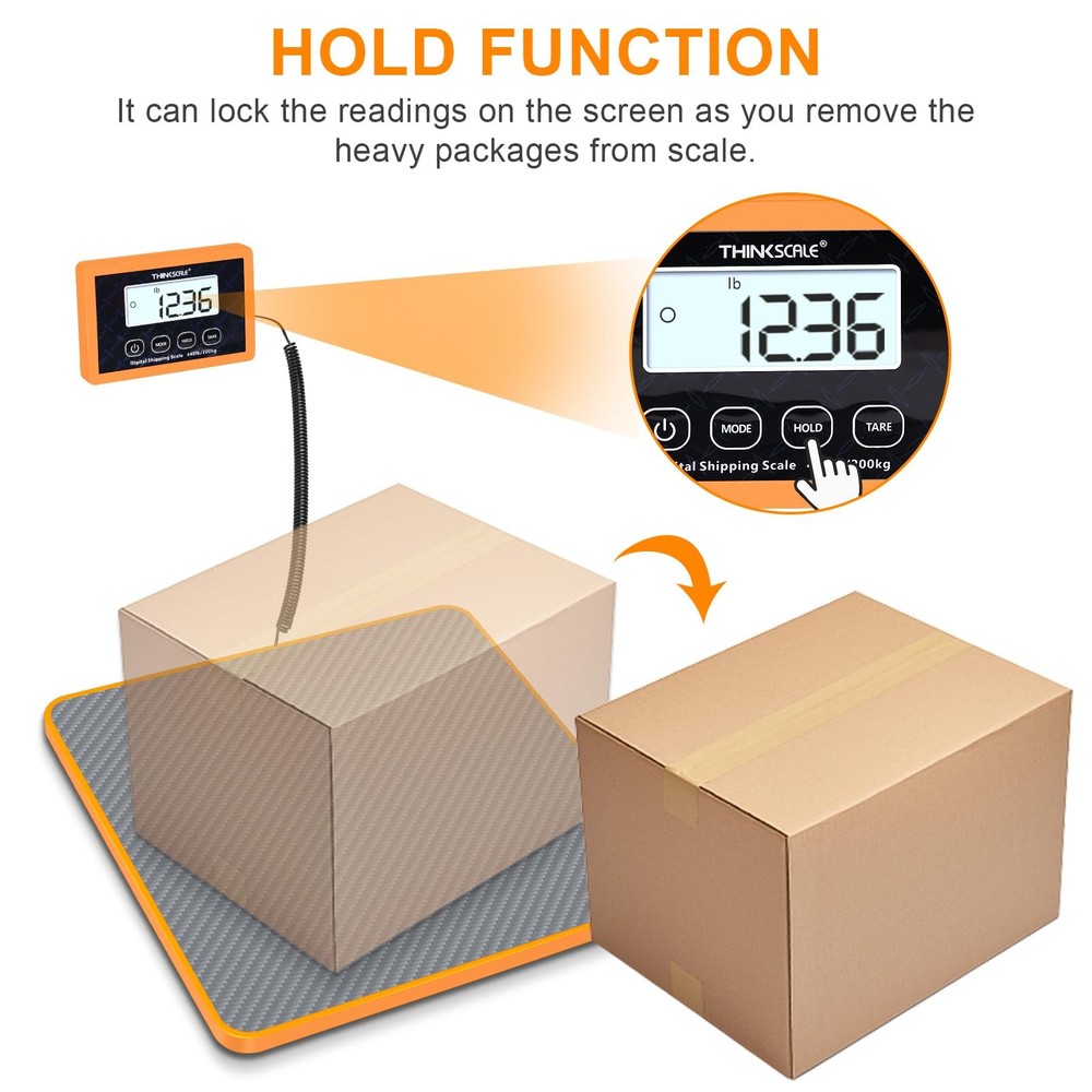 THINKSCALE Shipping Scale, 10g Precision Postal Scale - 440lb, Grey+Orange