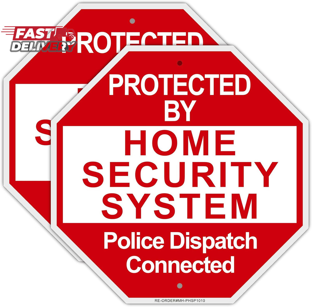 Protected by Home Security System Signs-2Pack, 10"X10" Aluminum Home Security Sy