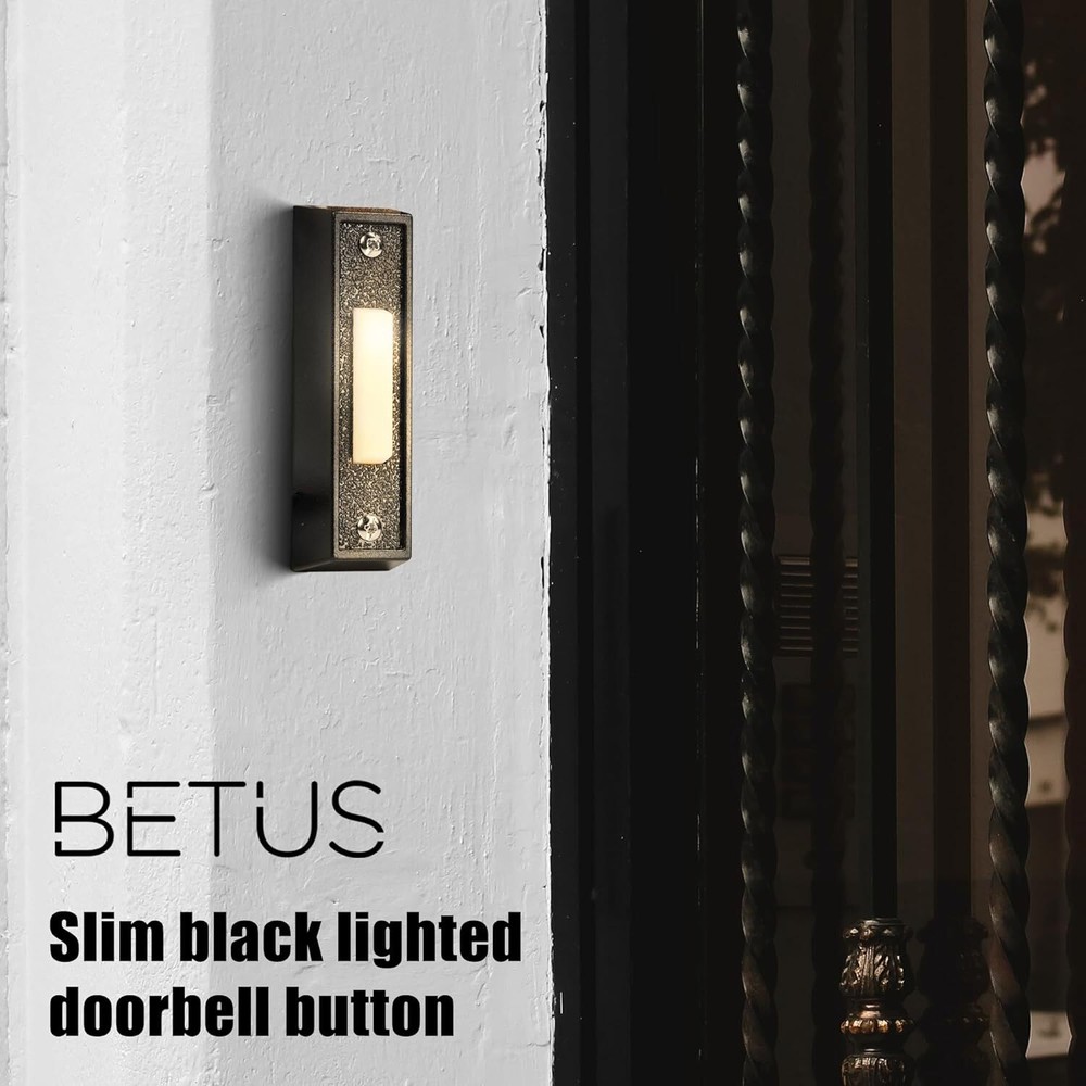 Betus LED Lighted Doorbell Button - Rectangular Wall Mounted Door Push Buttons