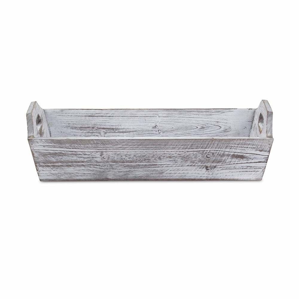 White Rustic Finish Wood Serving Tray With Handles