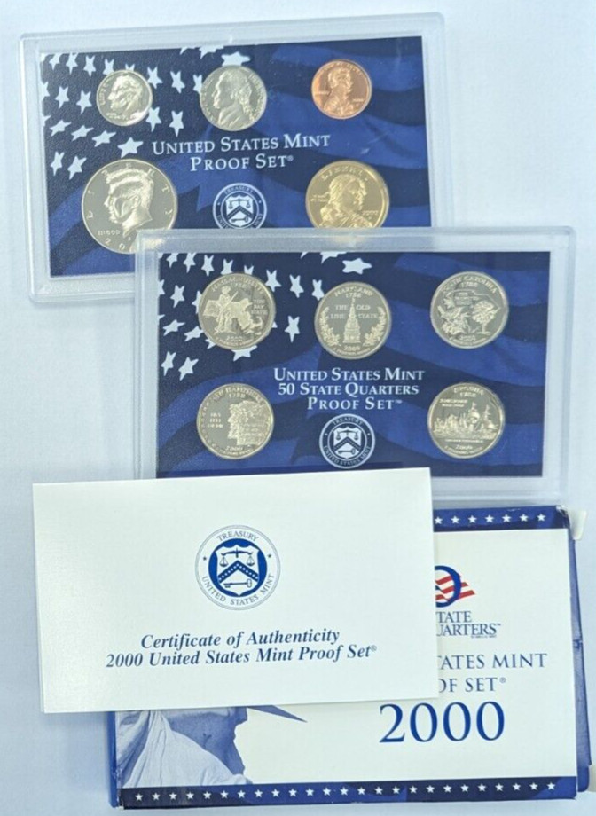 2000-S US Mint 10-Coin Proof Set Complete Slides/Box+COA -OGP-