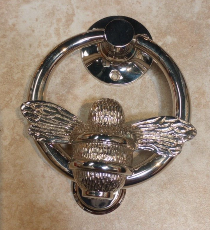 Decorative Solid Brass Bee Ring Hardware Door Knocker Satin Nickel