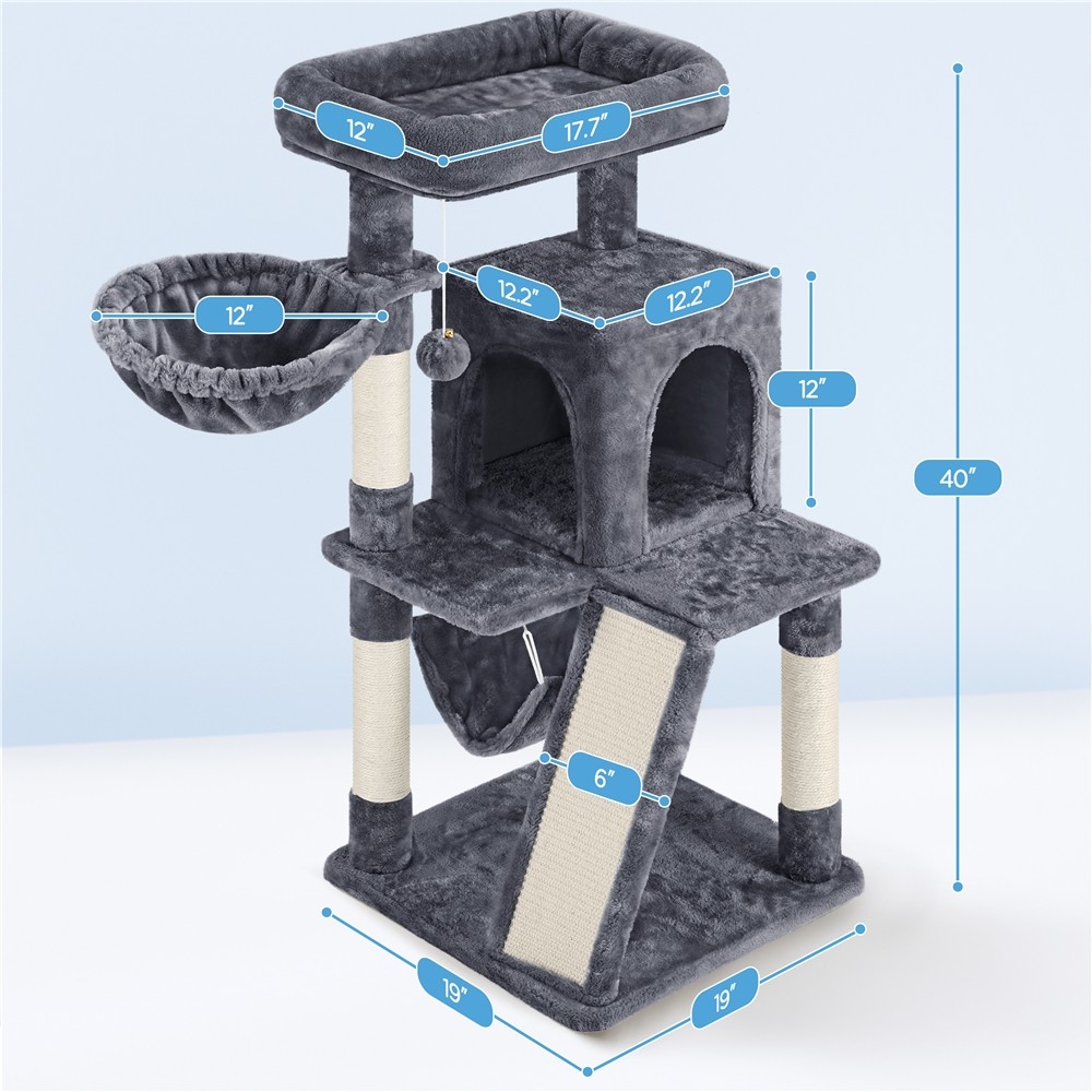40inch Cat Tree Cat Condo with Sisal-Covered Scratching Board/Posts