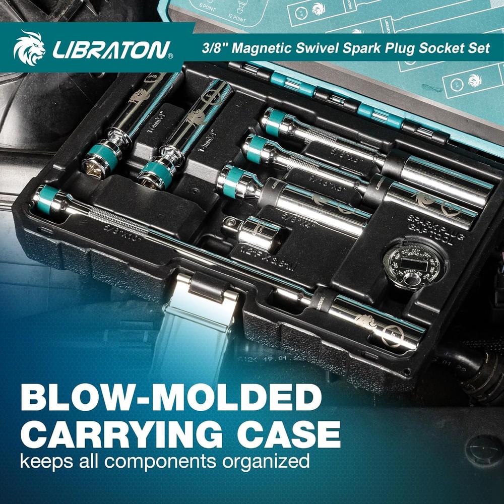 8PCS 3/8"Dr. Magnetic Spark Plug Socket Set, Include Gapper & Extension Bar, Swi