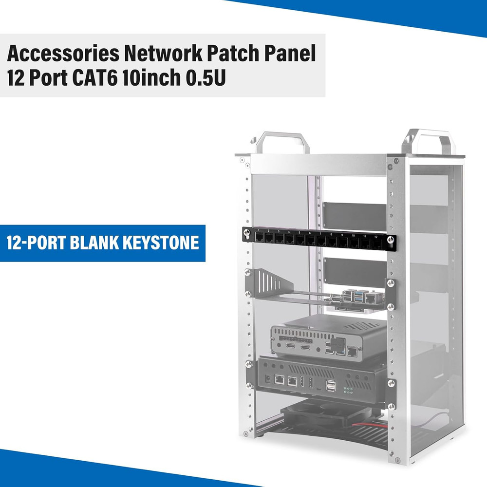 Geeekpi 12 Port Patch Panel, 10Inch 0.5U CAT6 Network Patch Panel for Deskpi Rac