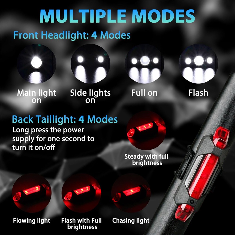 20000LM Rechargeable LED Mountain Bike Lights Bicycle Torch Front &Rear Lamp Set