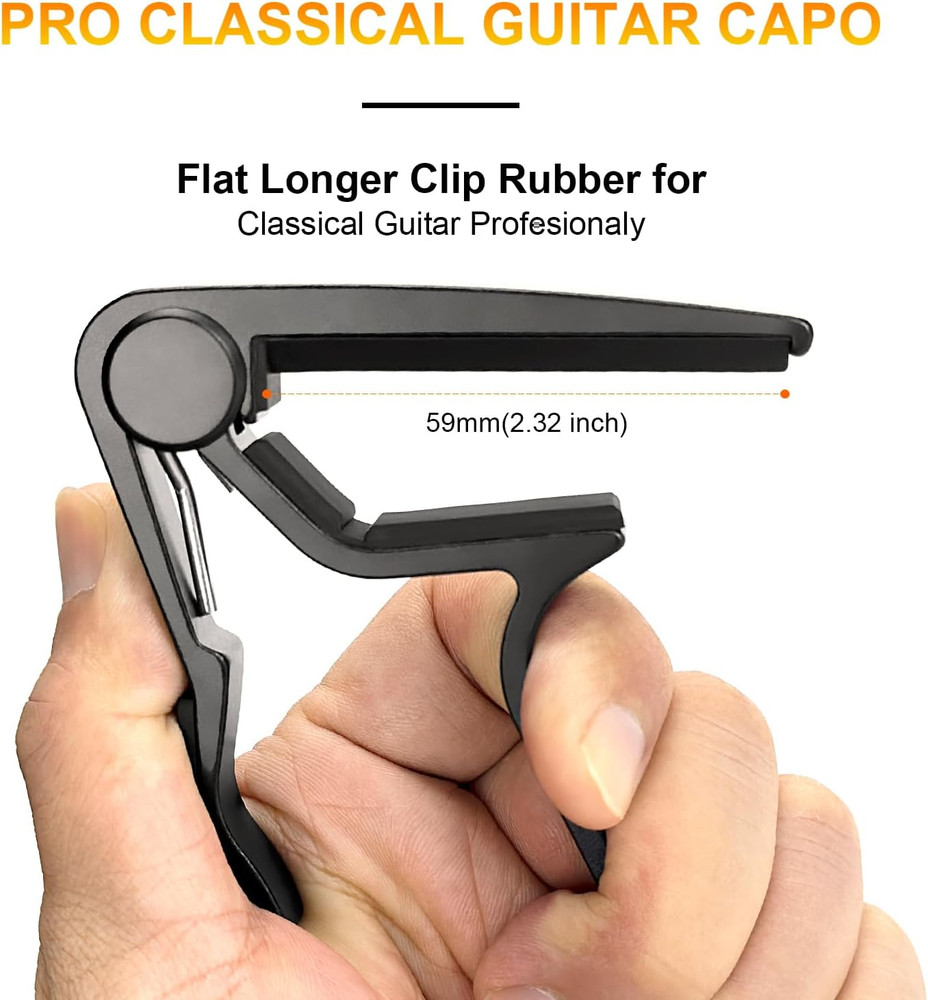Pro Classical Flat Guitar Capo, Black, 5 Picks