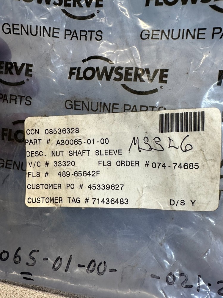 FLOWSERVE A30065-01-00 COMPRESSION NUT, NEW FREE SHIPPING