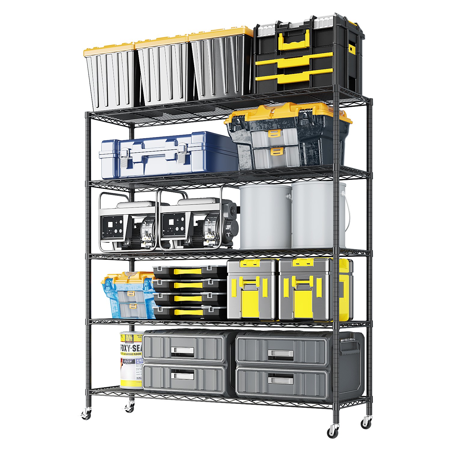 Heavy Duty Metal Storage Shelf with Wheels Adjustable Commercial Wire Rack