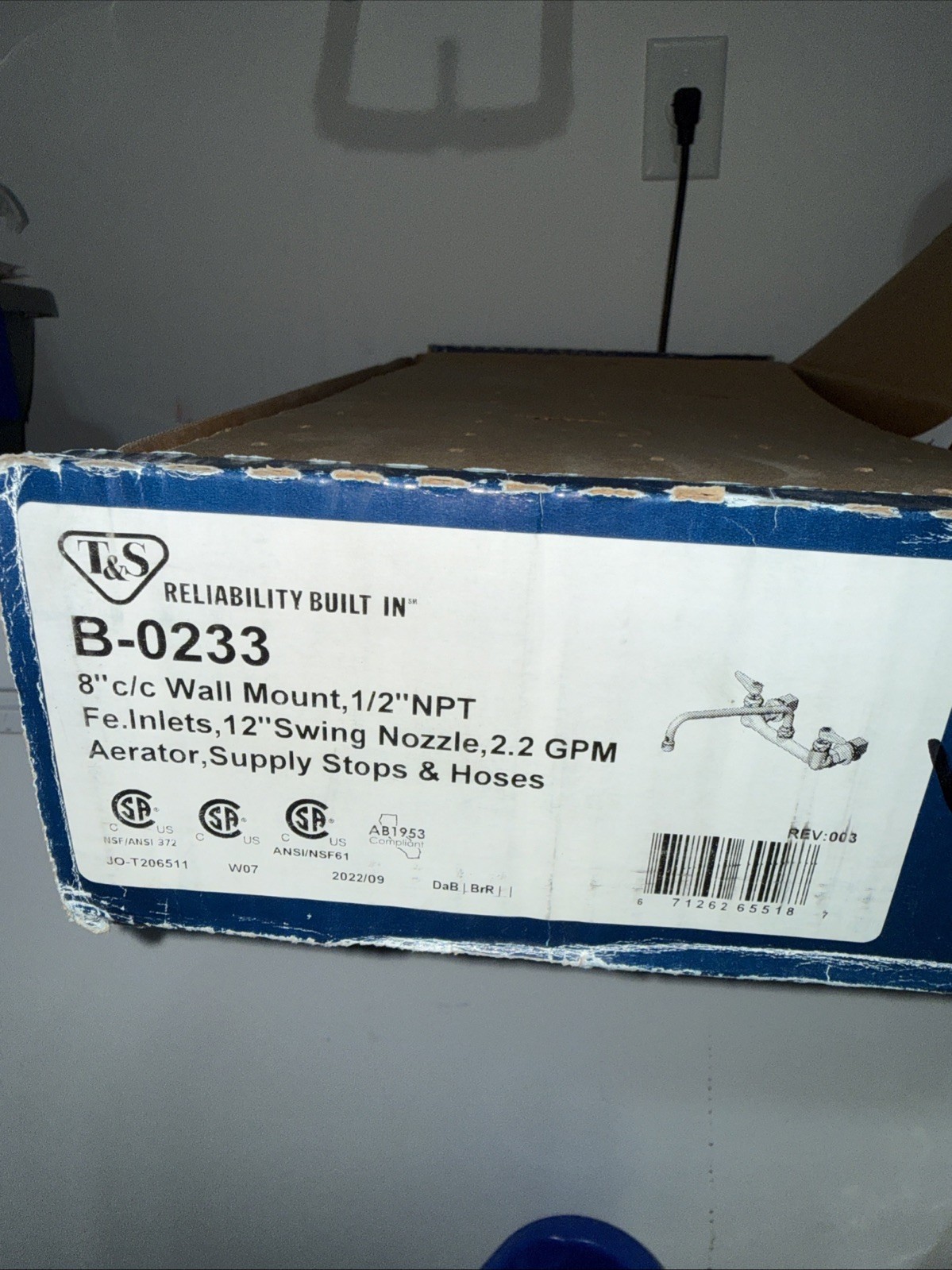 T&S Brass B-0233-01 Double Pantry Faucet 1/2" Brass 125 PSI 140F Wall-Mounted