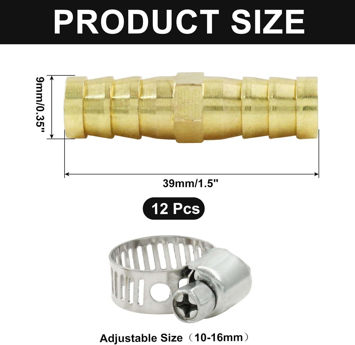 6Pcs Brass Hose Barb Fitting, 3/8" to Splicer Mender 3/8 Inch