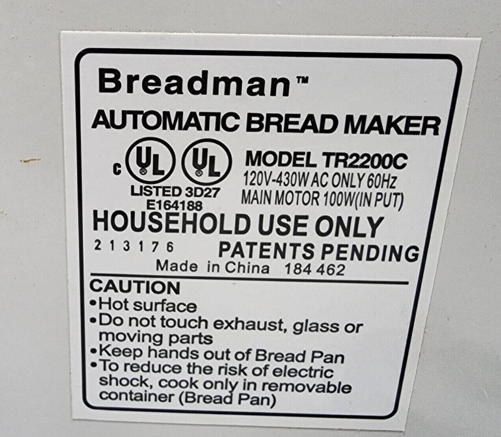 Control Panel for Breadman Bread Maker Machine Model TR2200C (4-rivet only)