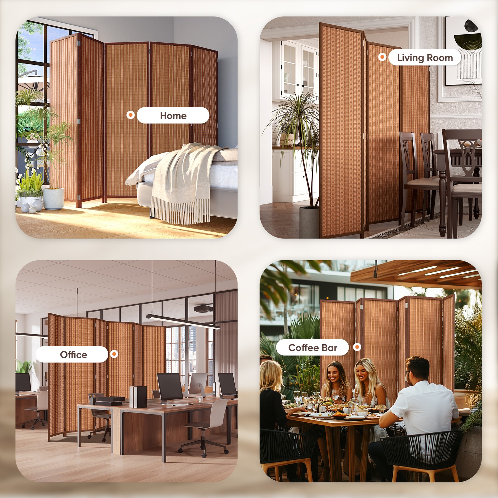 JOSTYLE 4/5/6 Panel Folding Privacy Screens 6ft Bamboo Freestanding Room Divider