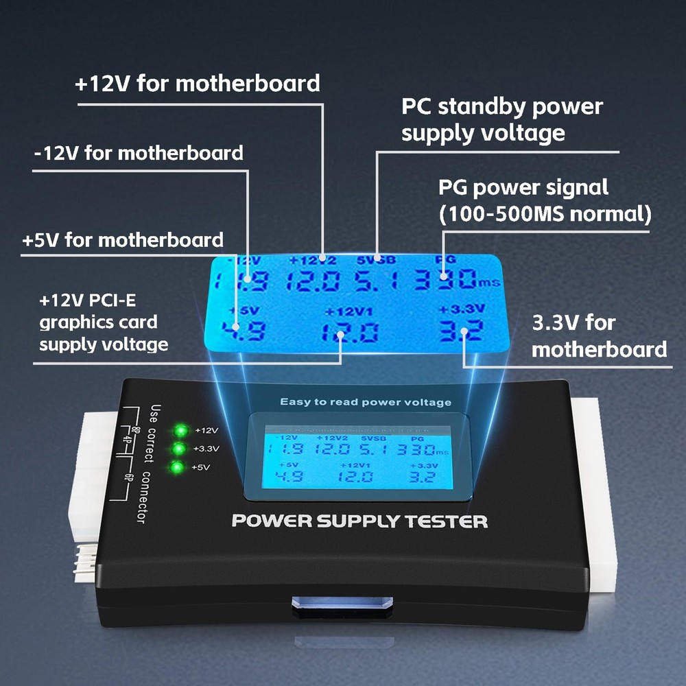 Computer PC Power Supply Tester with LCD Display, ATX default