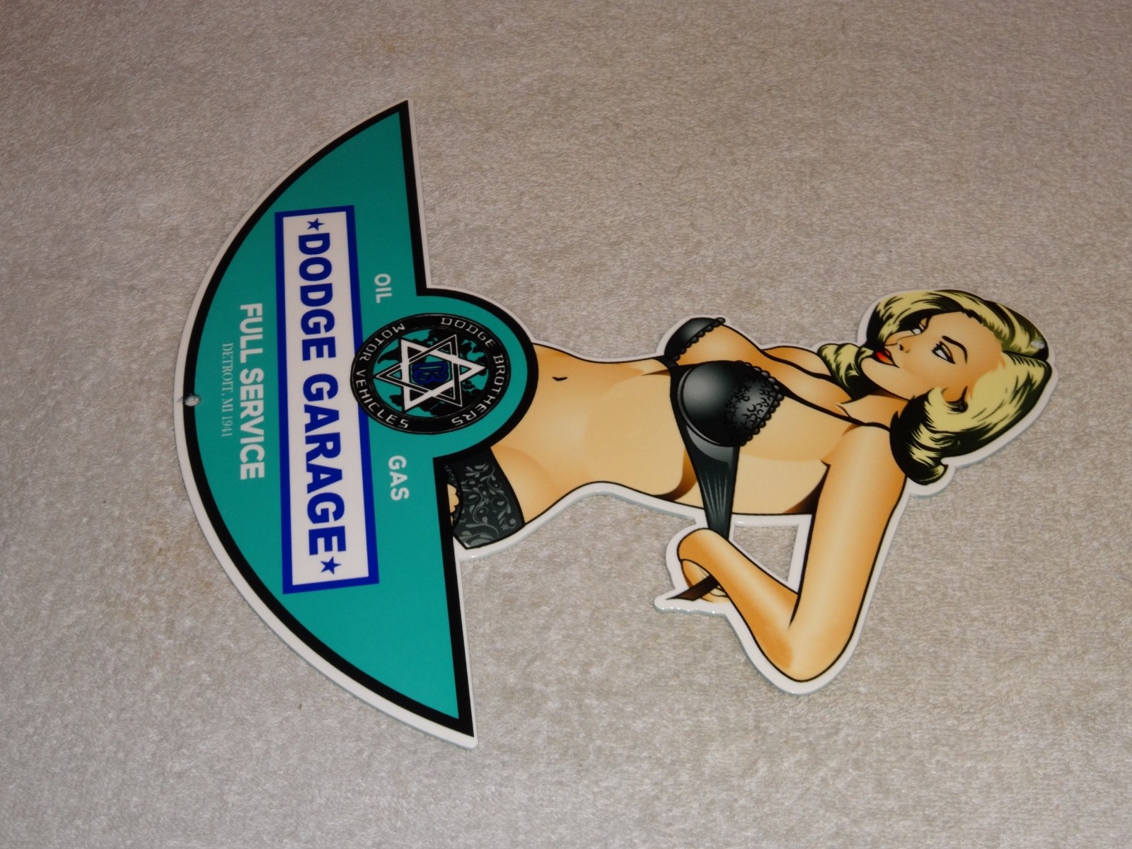 VINTAGE DODGE BROTHERS MOTOR VEHICLE SERVICE GARAGE 👩 WOMAN METAL GASOLINE SIGN