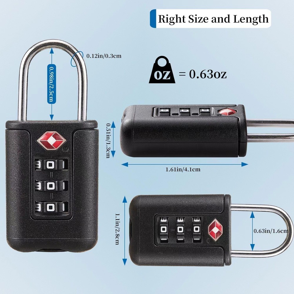 TSA Approved Luggage Locks - Combo Locks with Code (Black) Black
