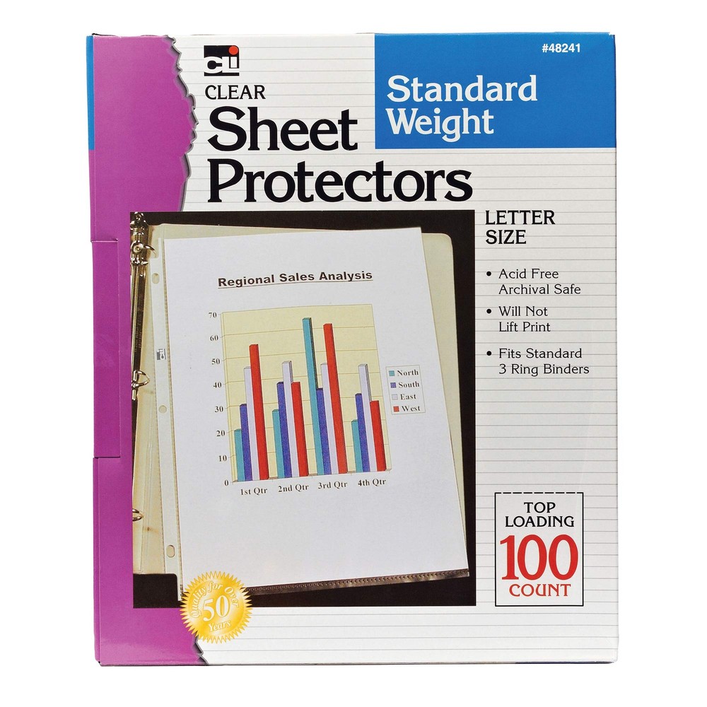 Sheet Protectors Top Loading 2.4 Mil Letter Size Clear 100-Pack Standard