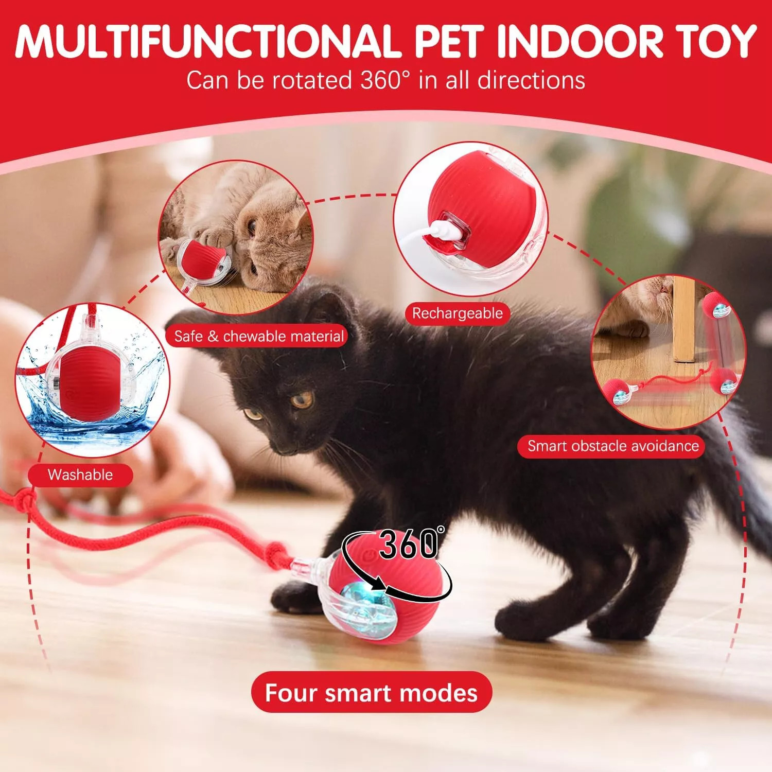 2Pcs Automatic Rolling Ball Smart Cat Dog Toy Electric Pet Self-moving Kitten