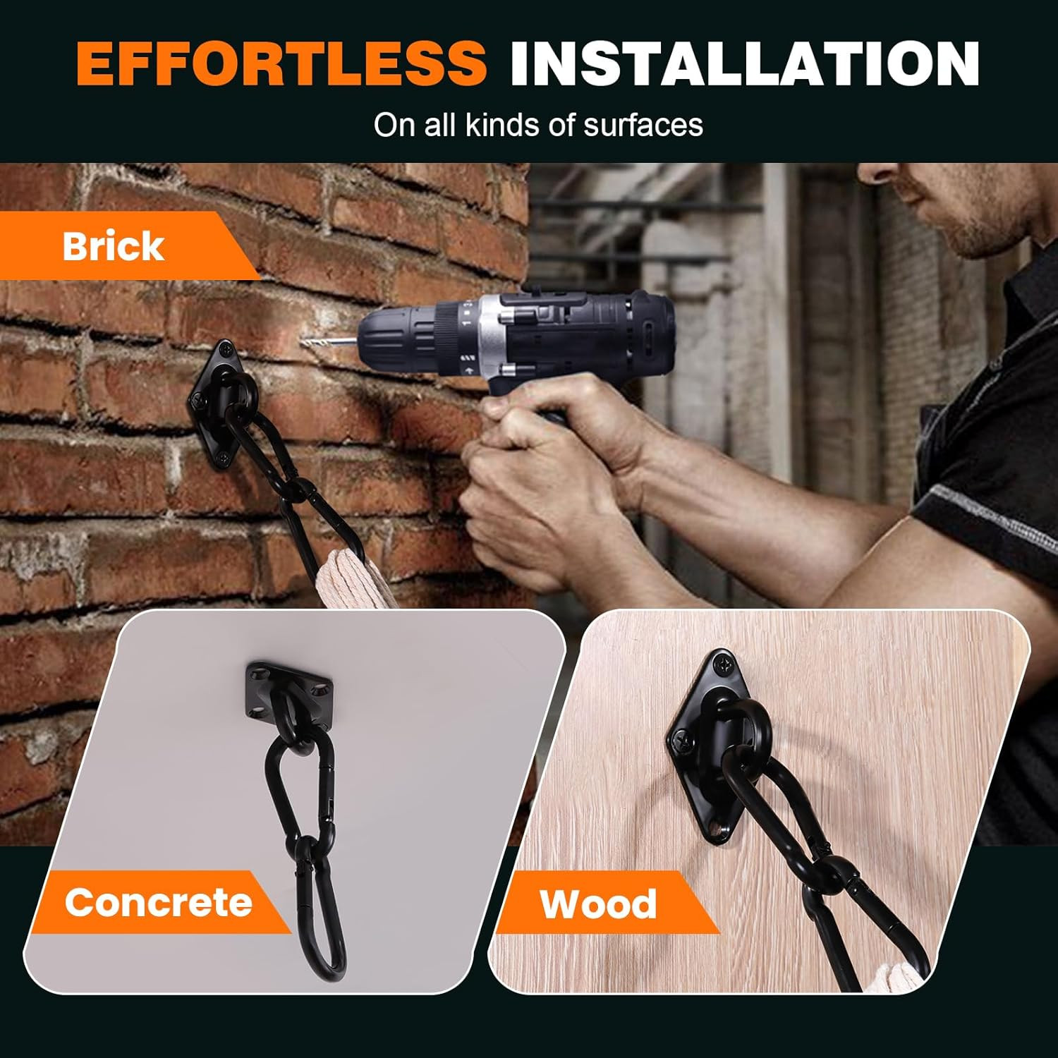 1700 Lb Capacity Hammock Hanging Kit, 2 Pack M10 Premium Heavy Duty Pad Eye Hook