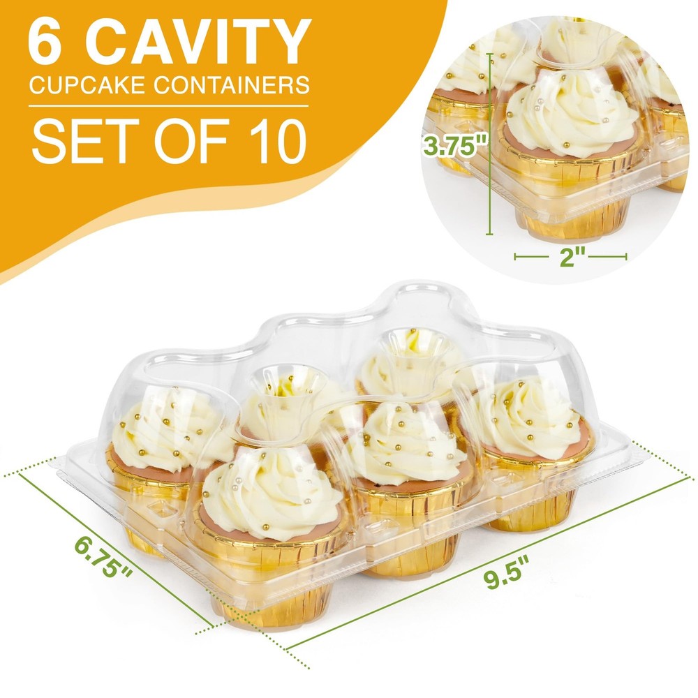 (6 Count x 10 Sets) Cupcake Containers, Clear Plastic Cupcake Boxes, Disposab...